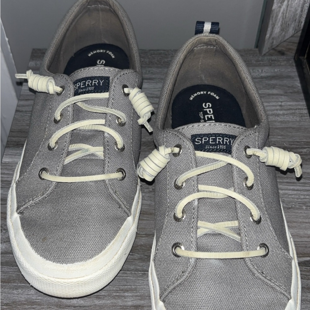 Sperry Gray Canvas Shoes with White Laces